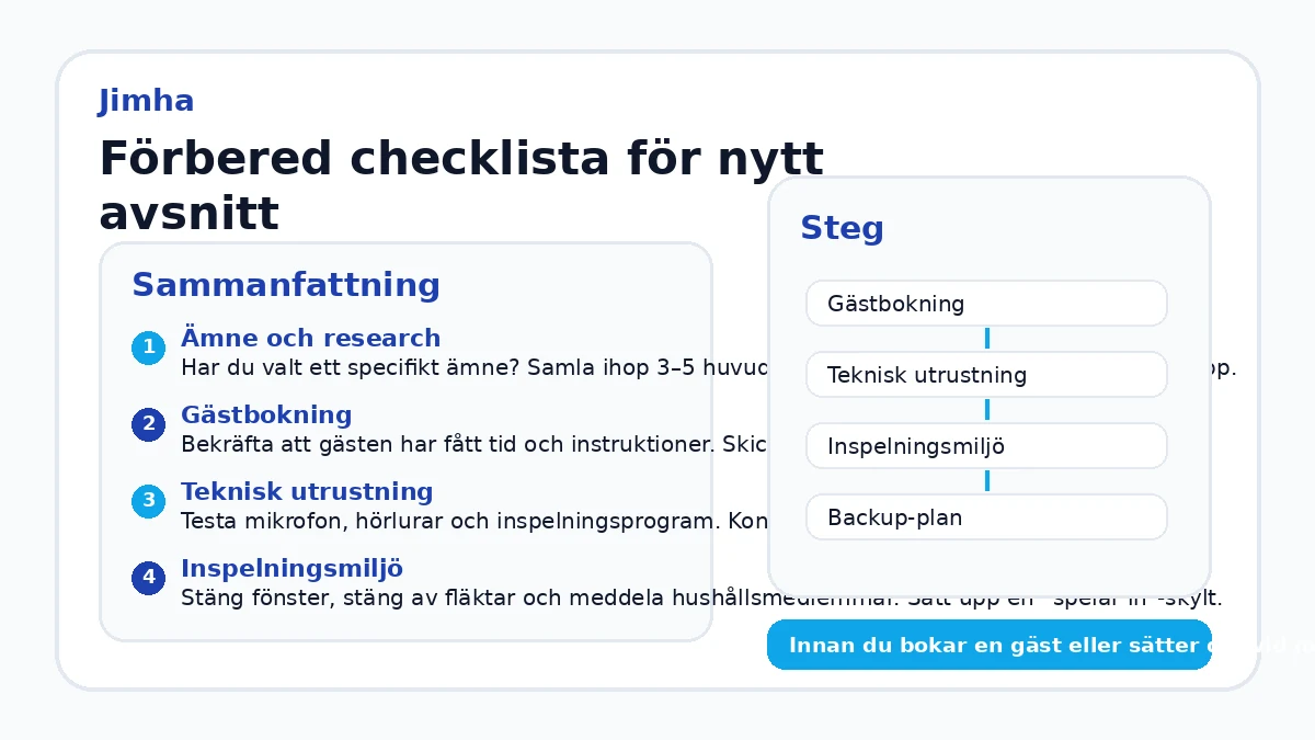 Förbered checklista för nytt avsnitt